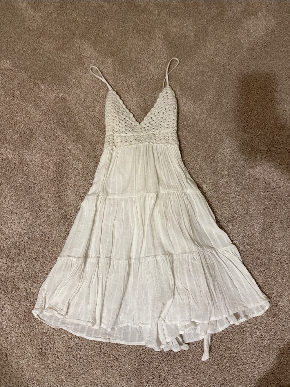 White Crochet Bodice Tiered Summer Dress
